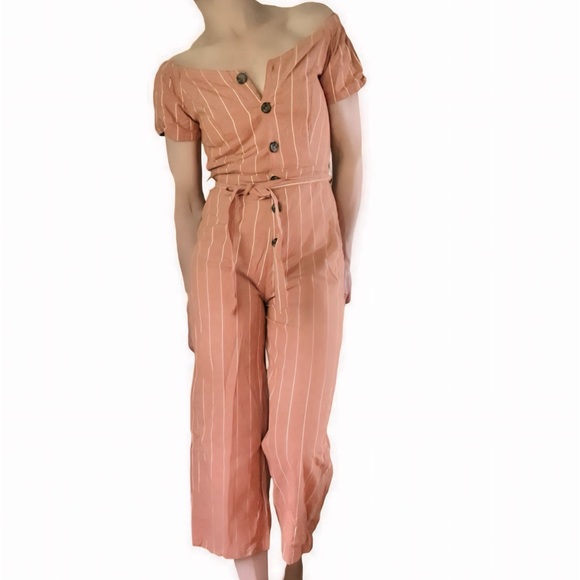 Derek Heart Carmel Stripe Cotton Pantsuit Jumpsuit Romper Size Small - Picture 3 of 11